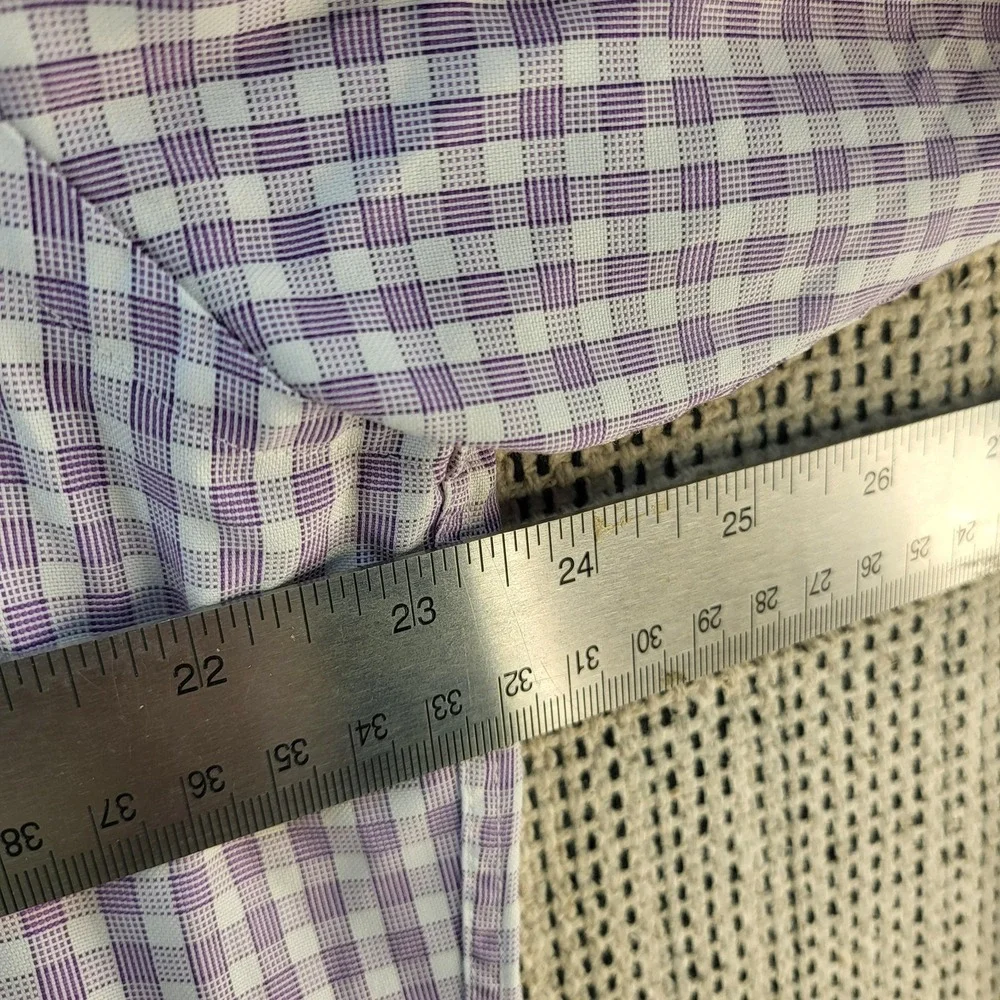 David Donahue Shirt Mens 16 34/35 Purple‎ White Check Long Sleeve Button Front